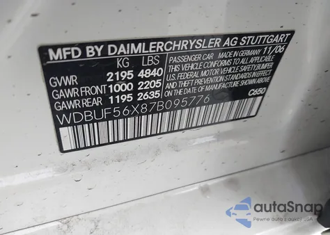 2007 Mercedes-Benz E 350 from USA, damaged, VIN WDBUF56X87B095776